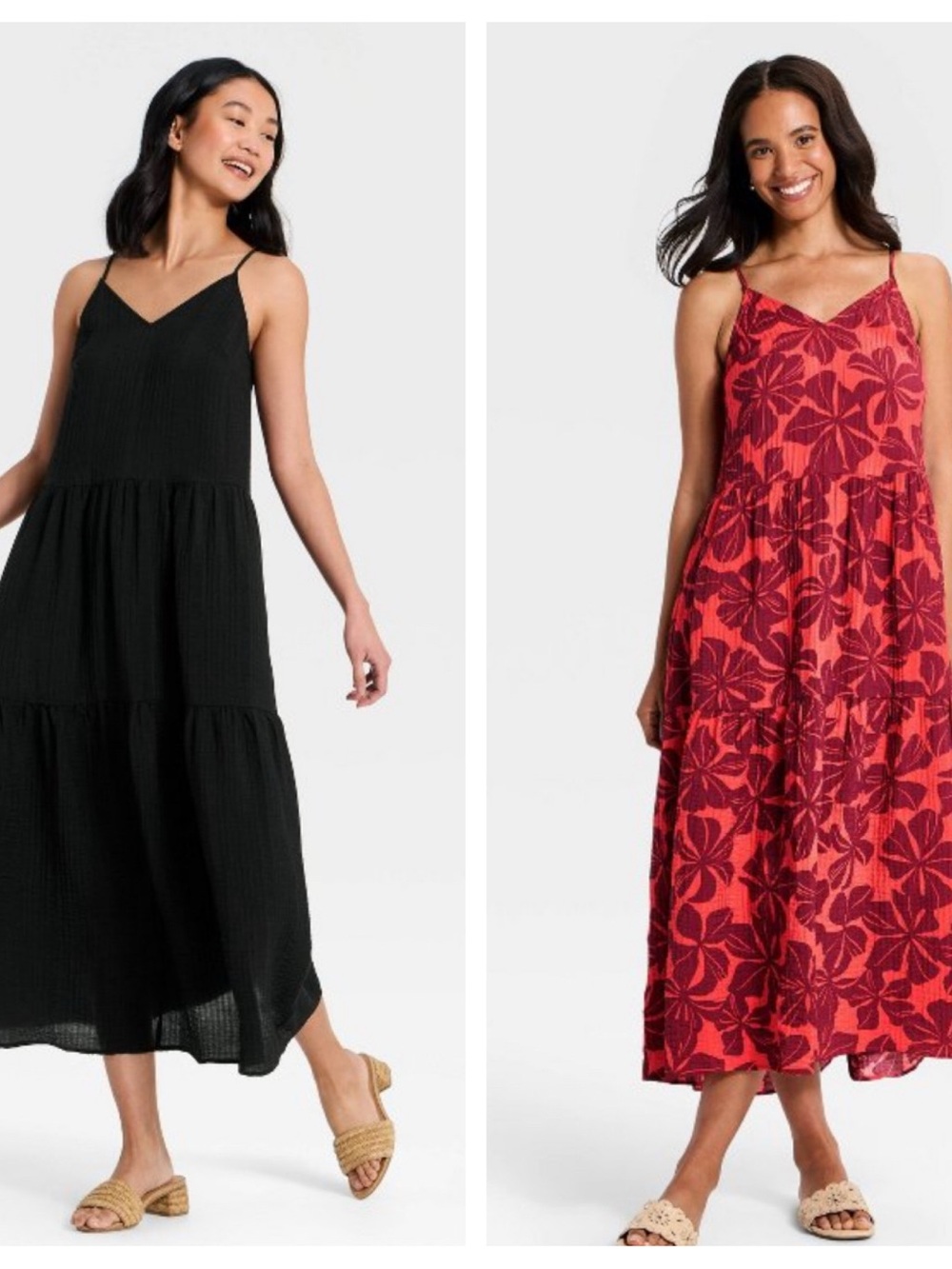 2 Women's Tiered Maxi Sundress - A New Day Small